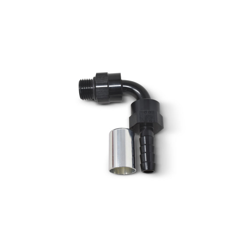 Russell Hose End Crimp On 10 SAE Port Male To -8 Hose 90 Deg Swivel Blk Anodized