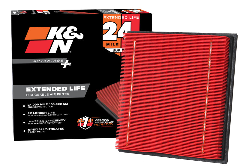 K&N Advantage Plus Air Filter 24K Miles Ford F150/F250/F350 09-24 Exped 07-24 Lin Nav 07-24