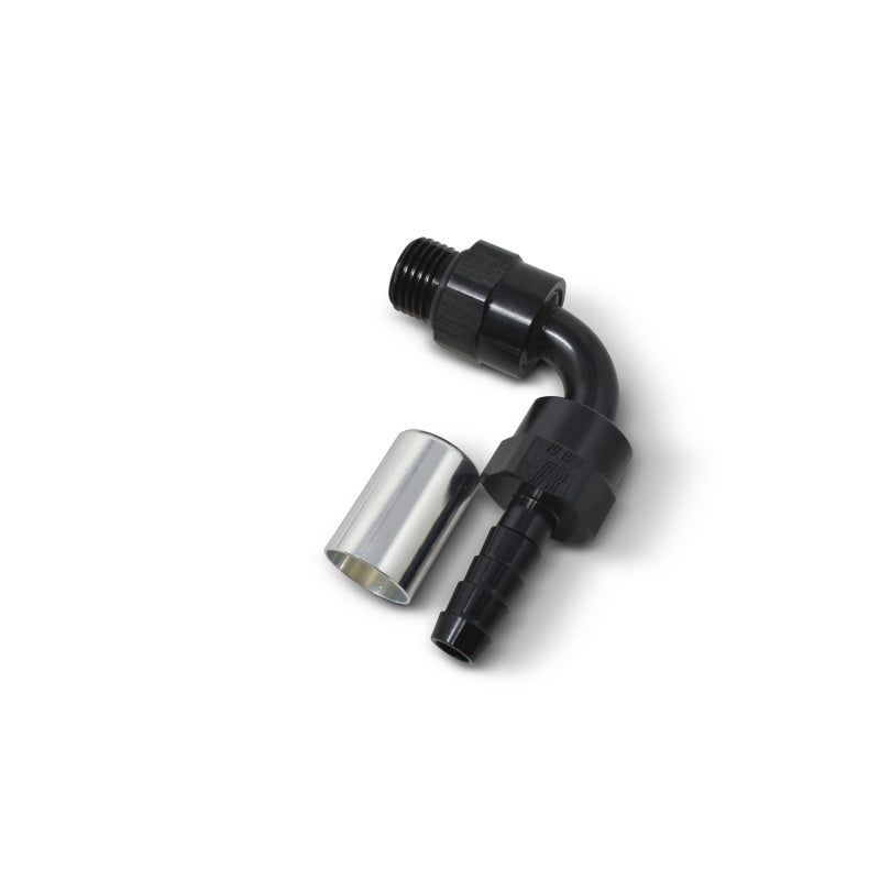 Russell Hose End Crimp On 10 SAE Port Male To -8 Hose 90 Deg Swivel Blk Anodized