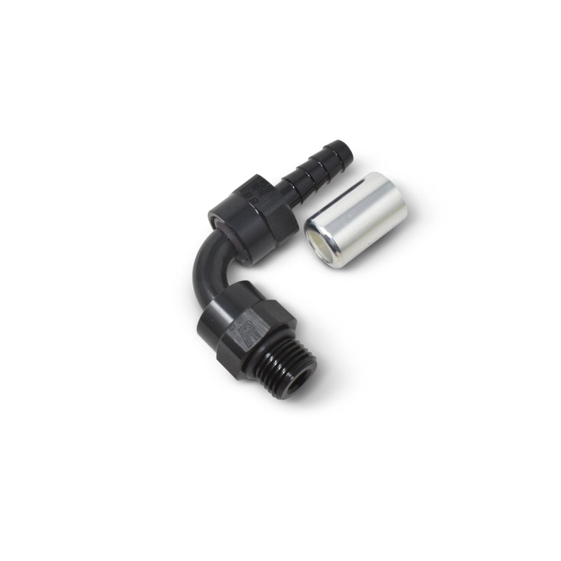 Russell Hose End Crimp On 10 SAE Port Male To -8 Hose 90 Deg Swivel Blk Anodized